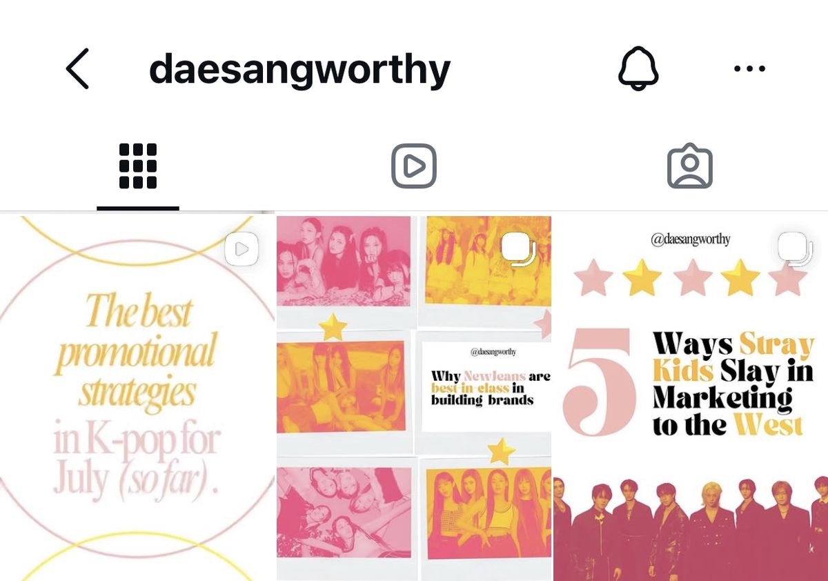 Instagram grid for @daesangworthy
