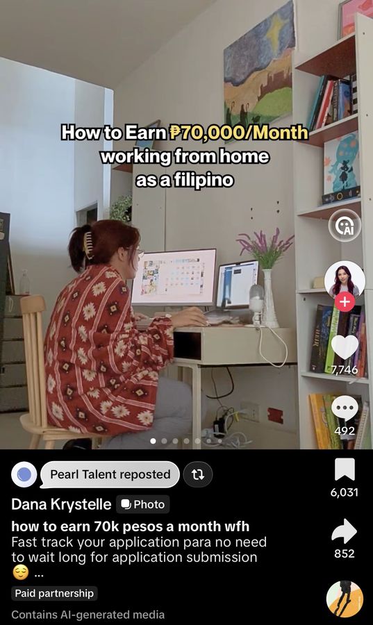 TikTok post by creator Dana Krystelle, reposted by Pearl Talent